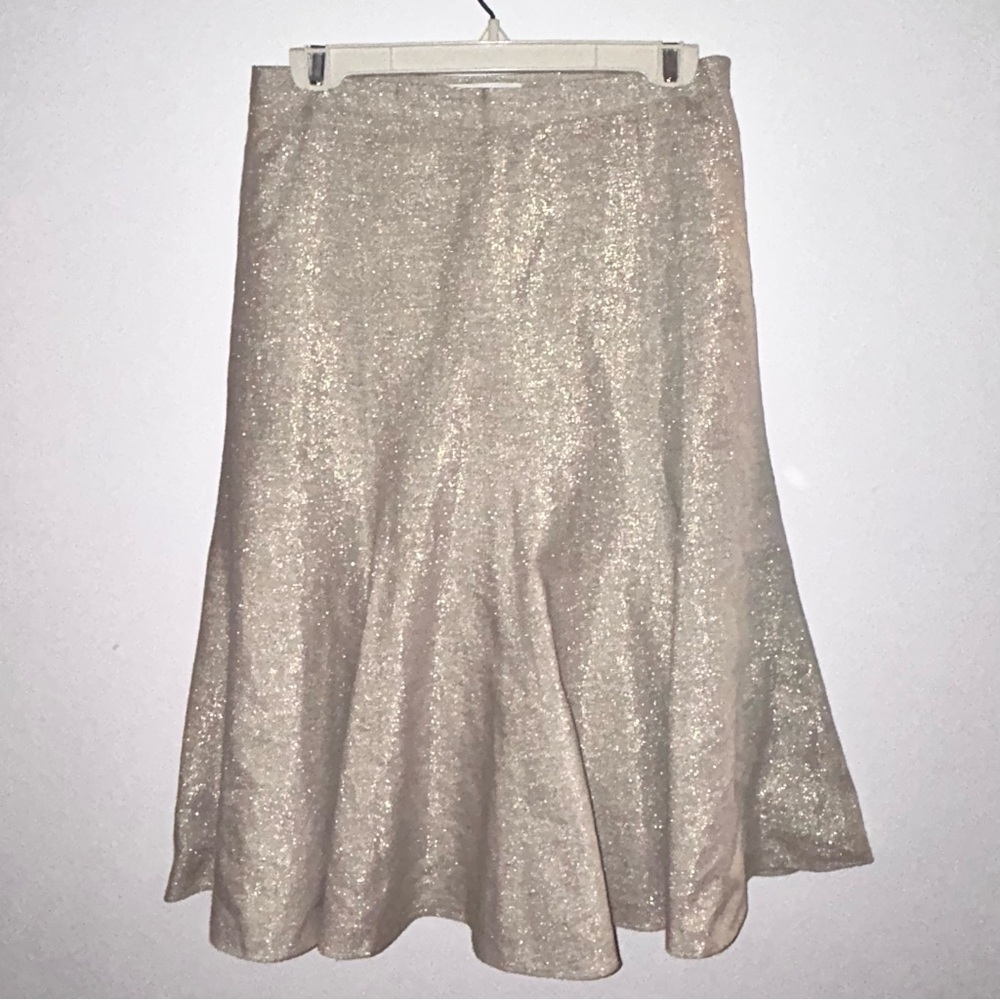 Banana Republic A-Line Gold Shimmer Midi Skirt Warm Neutral Side Zip Lined 2 - Picture 6 of 14